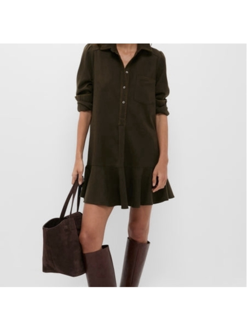 Tuckernuck Dark Olive Whipstitch Brushed Wool Callahan Shirt Dress XXS Western